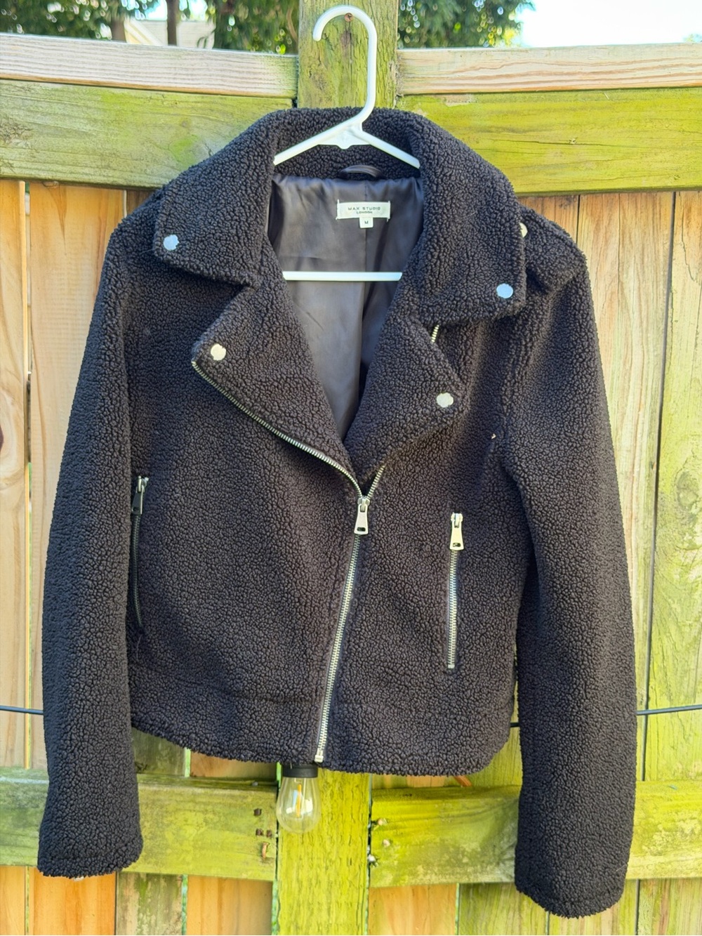 Max Studio Black Teddy Sherpa Biker Jacket